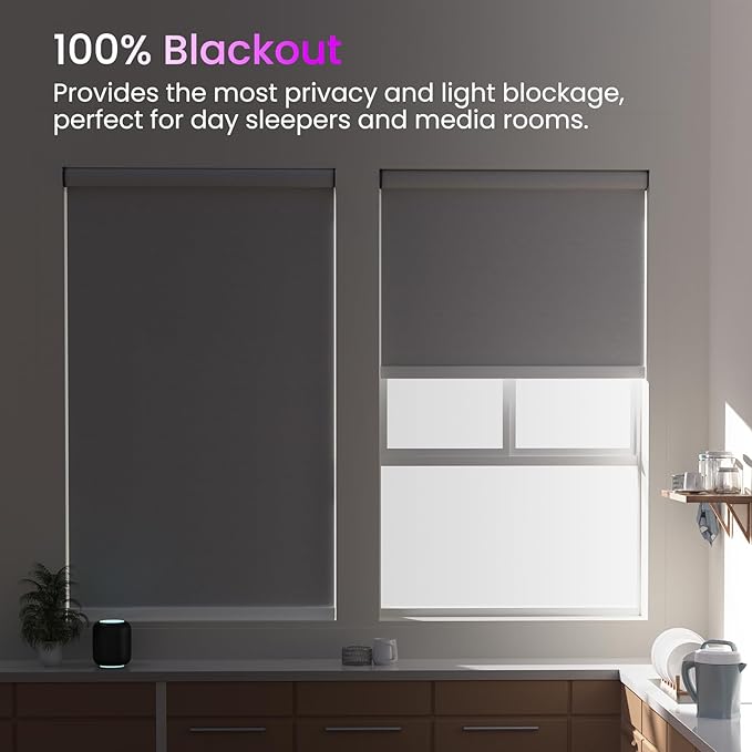 Astomi Motorized Roller Shades for Windows, Blackout Automatic Blinds with Remote, Smart Blinds, Voice Control, Compatible with Alexa, Google, Custom Size (Woven Brown)
