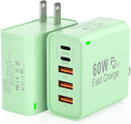 2Pack USB C Fast Charger Block, Total 60W 5-Port USB C Wall Charger 30W Type C Charging Block, 2USB C+3USB A PD 3.0 Multiport Charging Cube for iPhone 17 16 15 14 Pro Max, G-alaxy S25 S24 Ultra, i Pad