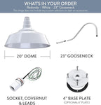 Steel Lighting Co. Large Outdoor Barn Light | Gooseneck Light Fixture | Made in America from 18-Gauge Steel | 20" Dome | 23" Gooseneck White Exterior/White Interior