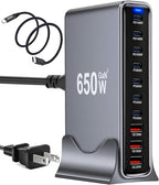 650W USB C Fast Charger Block, 10 Port USB Charging Station, GaN Ⅲ Pro Double 140W PD PPS Port Fast Charging Station,Laptop Wall Charger Compatible with DELL, HP, MacBook Pro,iPhone 17,Galaxy S24