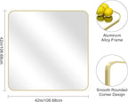 Gold Bathroom Mirror, 42x42 Inch Metal Framed Square Mirror, Rounded Corner Gold Vanity Mirror, Large Wall Mounted Mirrors for Living Room Bedroom Entryway Hangs Horizontal or Vertical