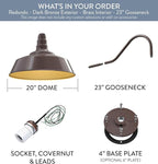 Steel Lighting Co. Large Outdoor Barn Light | Gooseneck Light Fixture | Made in America from 18-Gauge Steel | 20" Dome | 23" Gooseneck Dark Bronze Exterior/Brass Interior