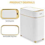 Pukomc Automatic Small Sensor Trash Can with Touchless Lid, 2.3 Gallon / 9L Smart Garbage Can, Quiet Close White Gold Waste Bin - Perfect for Kitchen, Living Room & Small Spaces