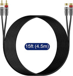 J&D 2 RCA Extension Cable Male to Female, Copper Shell Gold-Plated 2RCA Male to 2RCA Female Cable Stereo Audio Extender Cord Adapter, 15 Feet