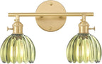 Shenmoyl Bathroom Light Fixtures, 2-Light Brass Vanity Wall Light Over Mirror with Green Tulip Glass Shade for Bedroom Living Room (Bulb Not Included)