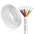 16 Gauge 8 Conductor Electrical Wire, 32.8FT White Stranded Low Voltage 16/8 PVC Case, 16 AWG Tinned Copper 8 Wire Extension Power for Strips LED Lamp Lighting