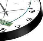 TIMESS Wall Clock, 12" Dial Non-Ticking Silent Battery Operated Analog with LCD Display for Perpetual Calendar and F° Temperature, Ideal Modern Home, Bedroom, Kitchen, Office Decor (Black)