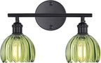 Shenmoyl Bathroom Light Fixtures, 2-Light Black Vanity Wall Light Over Mirror with Green Tulip Glass Shade for Bedroom Living Room (Bulb Not Included)