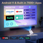Mini Projector with WiFi 6 and Bluetooth 5.4 Built-in Apps Portable Projector Android 11 Auto Keystone 1080P 4K Support for Bedroom Outdoor Compatible with iOS/HDMI/TV Stick VisualCube 300