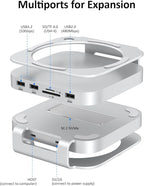 Akyyajaure Mac mini Hub: 9 in 1 Aluminum Stand & Dock for Mac mini M4 Pro with M.2 NVMe SSD Enclosure, 10Gbps USB-A*2, SD/TF Card Readers, USB 2.0