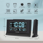 DreamSky Alarm Clocks for Bedrooms with Battery Backup, Auto Set Digital Clock with Date and Day of Week, Indoor Temperature Humidity, Moon Phase, Dimmer, Auto DST, USB Port