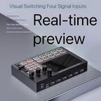 Yunseity 1080P Video Switcher, 5 Inch Screen 4 Channel HD Multimedia Interface Live Stream Switcher with Real Time Multi View and PTZ Control, for Multi Camera Streaming Online (US Plug)