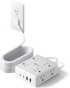15Ft Long Extension Cord, Surge Protector Power Strip with 8 Outlets & 4 USB Ports (2 USB C), Flat Plug Power Strip Wall Mountable, Desk Charging Station for Home Office, College Dorm Room Essentials