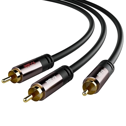 RCA Y-Adapter Splitter Cable (2 Pack-10FT+10FT), 1 RCA Male to 2 RCA Male Stereo Audio Subwoofer Cable, Bi-Directional, for Home Theater, Hi-Fi System, Amplifier, Speaker, 24K Gold Plated, OD:5.0MM