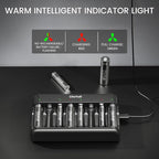 Dlyfull 8 Bay AA AAA Battery Charger with USB-C High-Speed Charging, Independent Slot for 1.2V Ni-MH Ni-CD Rechargeable Batteries, Cable Included