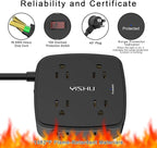10 Ft Surge Protector Power Strip - 8 Widely Outlets with 4 USB Ports, 3 Side Outlet Extender with 10 Feet Extension Cord, Flat Plug, Wall Mount, Desk USB Charging Station, ETL, Black