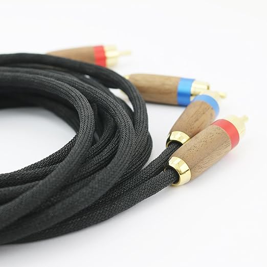 NewFantasia Audiophiles 2RCA Male to 2RCA Male Stereo Audio Cable HiFi System Interconnect Cable 6N OCC Copper Silver Plated Cord Walnut Wood Shell 2 RCA to 2 RCA 0.5m 1.6ft
