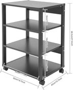 4-Tier AV Media Stand Rack, Black Rolling Stereo Audio Rack Stand with Wheels, Mobile & Space-Saving Design, Perfect for Speakers, DVD Players, Amplifiers (19.7 * 15.7 * 27.4in)