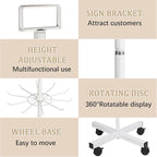 Exttlliy 5-Tier Metal Spinning Display Stand Rack with Wheels, Keychain Jewelry Stocking Hat Display Stand, White