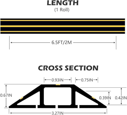 6.5Ft Cord Covers for Wires on Floor, 3-Channel Floor Cord Cover with Anti-Slip Base & Yellow Warning Strips, Extension Cord Covers for Floor, Ideal for Home, Office, Outdoor Use