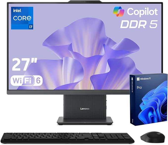 Lenovo IdeaCentre Business Computer All-in-One PC, 27" FHD 100Hz Display, Intel Core i7-13620H, 32GB DDR5, 1TB SSD, Wi-Fi 6, Windows 11 Pro with AI & Microsoft Copilot, Wireless KB & M, Grey