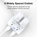 5Ft Flat Plug Braided Extension Cord - CHCORE Surge Protector Power Strip with 8 Outlets and 2 USB-C (PD 30W) Fast Charging Ports and 2 USB-A Ports for Home, Office, Dorm Room Essentials, ETL, White