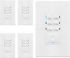 ENERLITES Countdown Light Timer Switch for Bathroom Fans, Lights, 5-10-30-60 Min, 2-4 Hour, 120VAC Neutral Wire Required, UL Listed, HET06-W-5PCS, White, 5 Pack