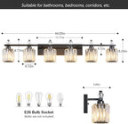 FDPBY Bathroom Vanity Lights 6-Light Plating Black Modern Crystal Vanity Light Fixtures Over Mirror Crystal Bathroom Vanity Lighting Fixtures