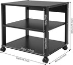 3-Tier AV Media Stand Rack, Black Rolling Stereo Audio Rack Stand with Wheels, Mobile & Space-Saving Design, Perfect for Speakers, DVD Players, Amplifiers (19.7 * 15.7 * 19.1in)