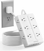 Zoxwzop Surge Protector Power Strip – 10FT Extension Cord with 12-Outlet 4 USB-A & 2 USB-C Ports, 1850W/15A, Flat Plug, Wall Mountable – ETL Listed for Home, Dorm Room