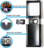 Small-Magnifying-Glass with LED-Light 3X Lighted-Pocket EasY Magnifier -Hand Held Lighted Magnify Glasses for Close Work Reading Books Pill Bottles; Mini Lens for Visually Impaired A Low Vision Aid