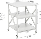 Ollieroo 3 Tier Printer Stand, Large Table with Wheels, Rolling Cart with Height Adjustable Middle Storage Shelf, 23.6 x 23.6 x 30.3 Inches Shelf for Home Office, White