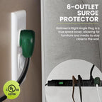 GoGreen Power Inc. (G-16315-15BK-2) 6 Outlet Surge Protector, 15FT Cord, Black, 2 Pack