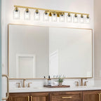 DIKAIDA Gold Bathroom Vanity Light,10-Light Brushed Gold Bathroom Light Fixtures with Clear Glass,64.5in Wall Lamp Sconces for Mirror Bedroom,Living Room Hallway,E26