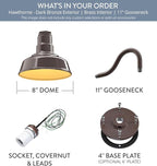 Steel Lighting Co. Hawthorne Barn Light | Outdoor Wall Mounted | 8 inch Dome | 11" Gooseneck | Small Farmhouse Light Made in America | Dark Bronze Exterior/Brass Interior