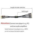 Arklove 1ft Shielded RCA Plug Splitter Stereo Audio Video Cable 2 Male to 4 Female Dual Speaker Y Adapter Connector Extension Cord 24k Gold Plated 1 Input 2 Output