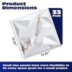 Art3dwallpanels 33 Pack 3D Wall Panel Diamond for Interior Wall Décor, PVC Textured Wall Panels, 12''x12'' Cover 32.Sq.Ft. Gold Veined White