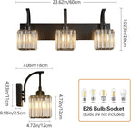 FDPBY Crystal Vanity Lights 3-Light Black Bathroom Vanity Lights Modern Crystal Bathroom Light Fixtures Over Mirror 23.62" Long Vanity Light for Bathroom