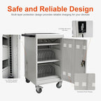 Aokleo 32 Devices Laptop Charging Cart, Tablet Storage Carts for Pad Up to 16.3" Screen Size, Classroom Computer Mobile Charging Station for Pads,Chromebooks,Laptops,Security Storage (White)