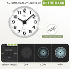 WallarGe Night Light Wall Clock for Bedroom - Silent Lighted up Wall Clock Glow in The Dark, Battery Operated Wall Clocks for Living Room/Kitchen, Easy to Read Large Digital Display, 12 Inch