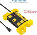 CCCEI Heavy Duty Power Strip with USB, Workshop 8 Outlet Surge Protector 2700 Joules, Industrial Metal 15Amp Power Strip, 12 FT Extension Cord and Wide Spaced Black.
