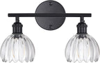 Shenmoyl Bathroom Light Fixtures, 2-Light Black Vanity Wall Light Over Mirror with Clear Tulip Glass Shade for Bedroom Living Room (Bulb Not Included)