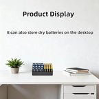 RUDDLIN Battery Storage Organizer Battery Storage Box Black Fits 16 AAA & 12 AA Batteries Divided Battery Holder Fits Wall,Cabinets,Drawers (Case Not Includes Batteries)