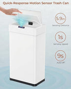 TLSUNNY 13.2 Gallon Motion Sensor Trash Can,Touchless Automatic Garbage Can,Brushed Stainless Steel Smart Bin,with Bag Holder,Soft Close Lid,for Kitchen,Office,RV,Bedroom,Living Room (White, 50L)