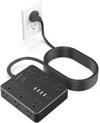 AOFO 25FT Surge Protector Power Strip,12 AC Outlets with 6 USB Ports (2 USB-C), Flat Plug Extension Cord with Multiple Outlets, Wall Mount for Home Office,Dorm, Black