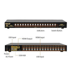 JideTech HDMI USB KVM Switch 16 Port Up to 4K@30Hz Resolution with USB 2.0 Hub Support Hotkey Mouse Switching for Linux, Windows, Mac, Unix
