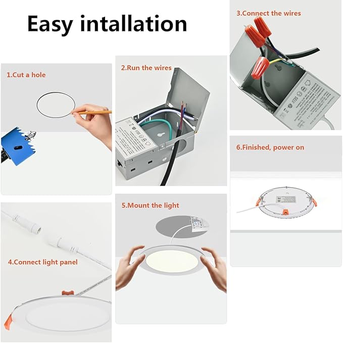 MKUJOO 48 Pack 4 Inch Ultra-Thin LED Recessed Ceiling Light with Junction Box,Panel Light,Daylight, 9.5W,2700K/3000K/3500K/4000K/5000K Selectable Dimmable Downlight ETL&FCC&CE Energy Star Certified