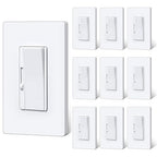 BESTTEN 10 Pack Super Slim Digital Dimmer Light Switch, Quiet Rocker, Max 300W LED, CFL, 600W Halogen, Single Pole or 3 Way Dimmable Switch, Screwless Wallplate Included, ETL Listed, White