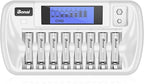 BONAI Rechargeable AAA Batteries with Charger, 8+1 Bay Battery Charger AA AAA with LCD Display for 1.2V NiMH AA AAA 9V, 1100mAh High Capacity Low Self Discharge- 8 Pack