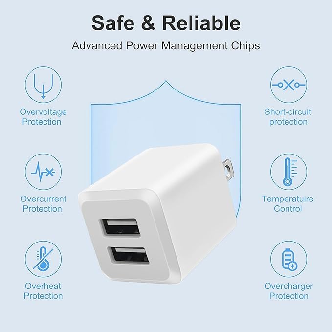 USB Wall Charger, Charger Block, Dual A Port Plug Cube, Power Adapter Charging Plug Box Brick for Phone 16 15 14 13 12 11 Pro Max SE XS XR X 8 7 6, Android Phones, and More (Creamy White)
